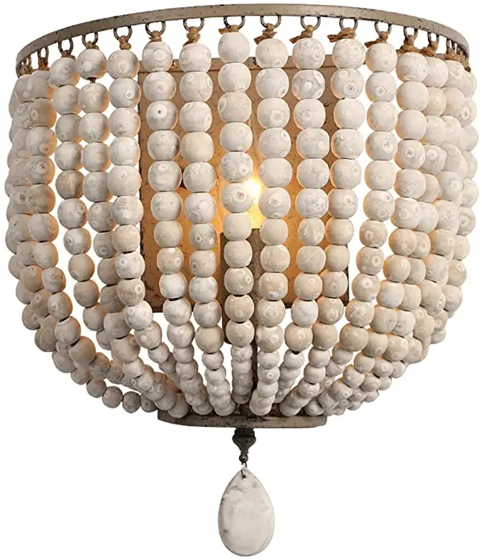 product vintage bohemian wood bead wall lamp gray blue american style home corridor bedside led light for living room villa homestay-0