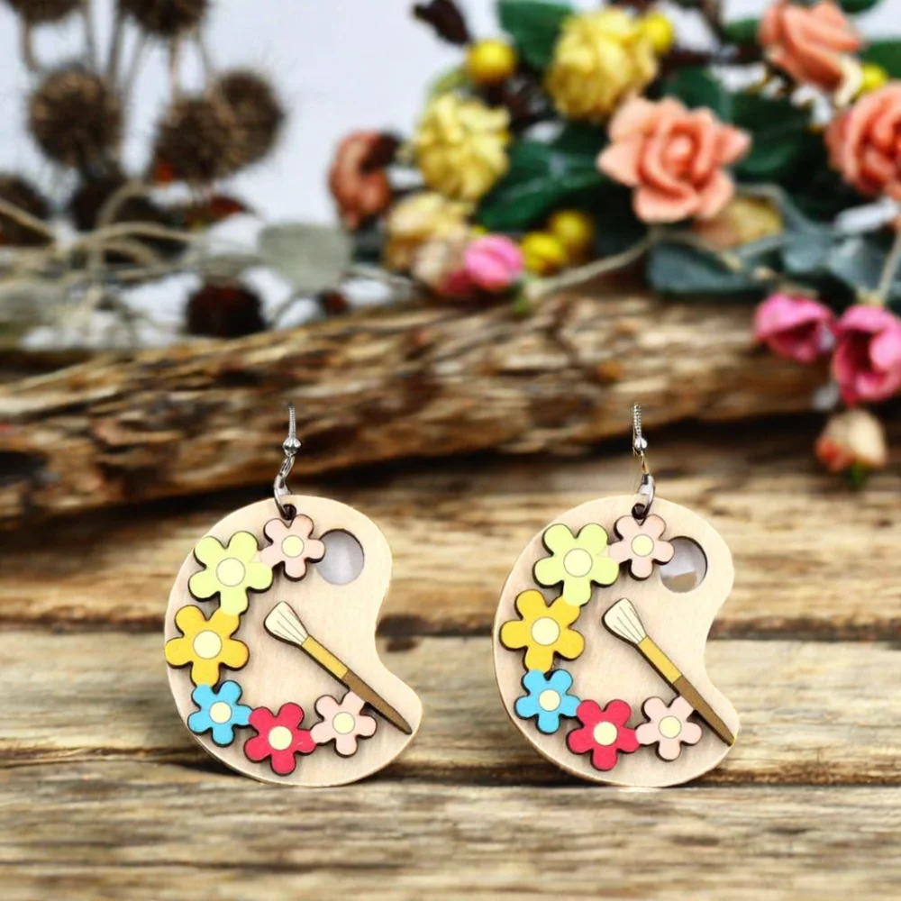 HYLER2468 Wooden Handmade Cute Drop Earrings Girl's Drawing Board Design Teacher's Day Wedding Party Engagement Acrylic Jewelry manufacture