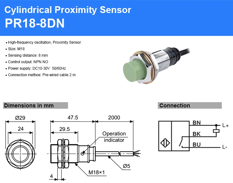 M18 Unshielded Prosition Usage Detection Switch Npn No Pr18-8dn ...