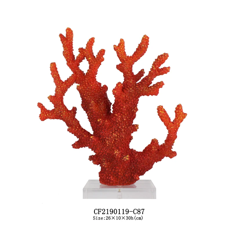 Wholesales Natural  Aquarium Resin Coral Craft Home Decor Accessories With Acrylic Base details