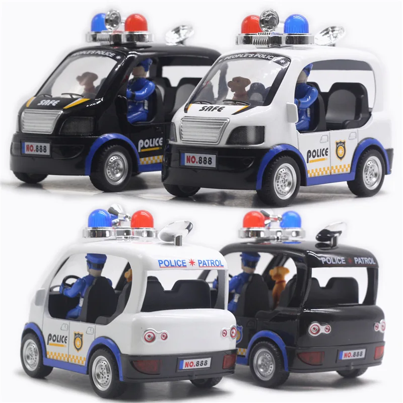 1:32 Alloy metal toy car model police car gift vehicle with LED light strip music for boy indoor hobby game