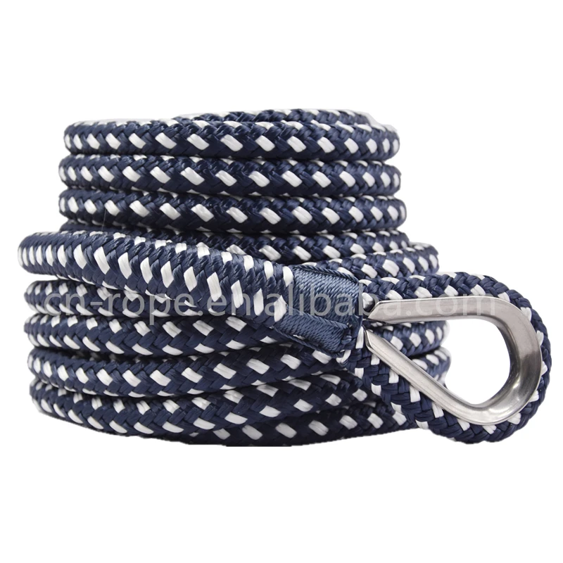 Hot sale high quality customized package and size double braided nylon/polyester marine rope anchor line