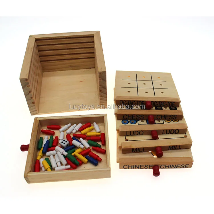 Hot Sale 5 In 1 Wooden Travel Mini Chess Ludo Board Games Box Tic Tac