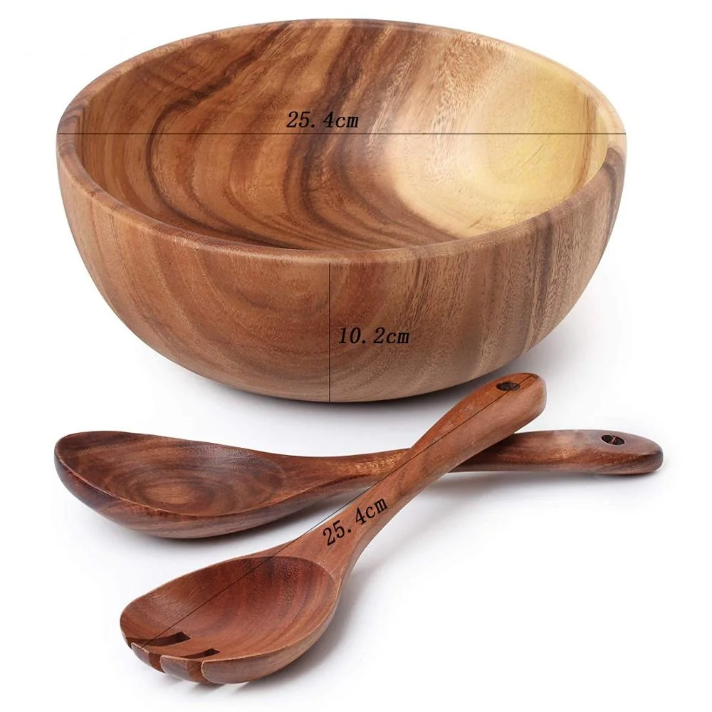 Beautiful Acacia Wood Bowl Natural Handmade Big Round Wooden Salad Soup