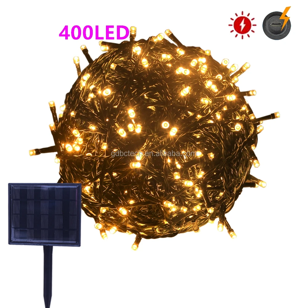 40M Light Stake Fairy Outdoor Tree Meteor Led Rope Waterproof String Patio Decoration Solar Powered Christmas Pathway Lights