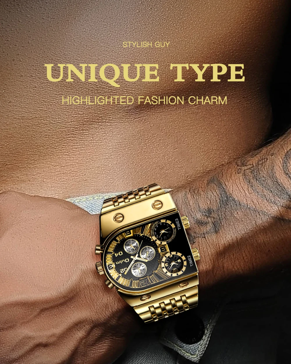 Oulm 9315 New Trending Hot Sale Man Quartz Watches Stainless Steel Luxury Gold Wrist Watches for Men Jam Tangan Pria Erkek Saat