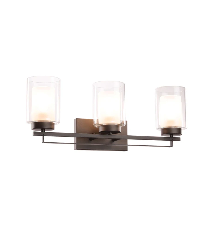 Indoor Modern Wall Mount Light Dark Bronze 3 Light Glass Bathroom Vanity Wall Light