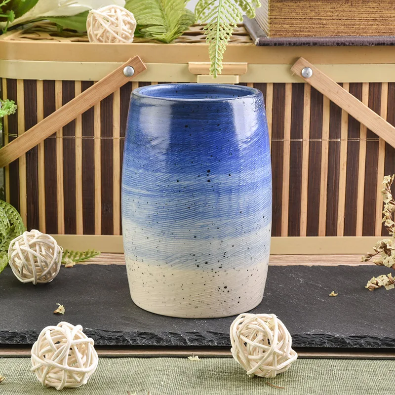 Wholesale Speckled Blue Ceramic Candle Holder Home Decoration