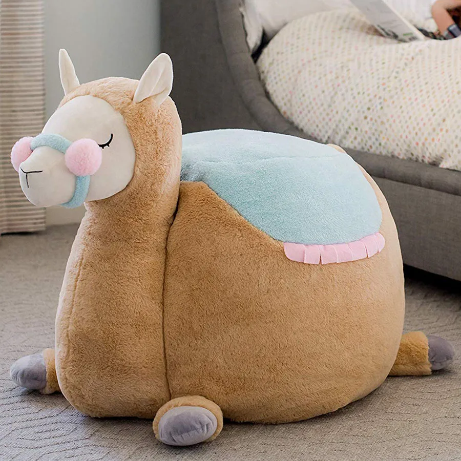 E771 Beige Fluffy Plush Animal Beanbags Llama Character Soft Stuffed