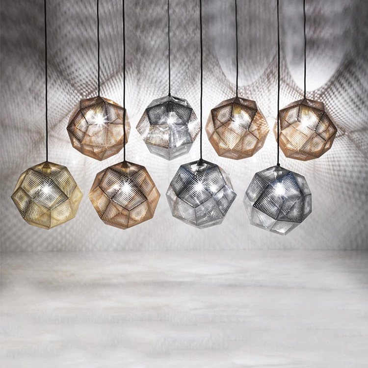 Modern creative art metal geometric pendant light led polyhedron space ball chandelier