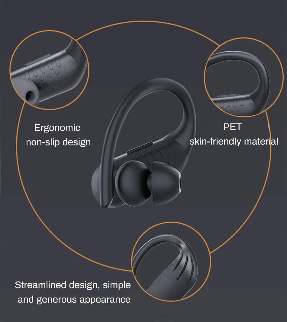 Noise Cancel TWS Bluetooth Headset Sports Waterproof Ear Hook Wireless Earphone With LED Digital Display - ANKUX.COM