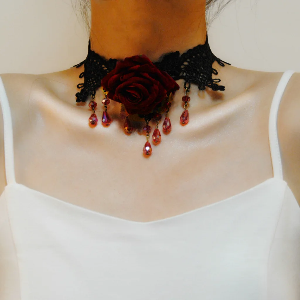 Red Crystal Water Drop Choker Necklace Party Jewelry Gothic Jewelry