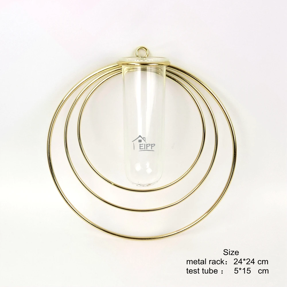 Hexagon Metal Frame Hydroponic Test Tubes Hanging Vases Glass Tube