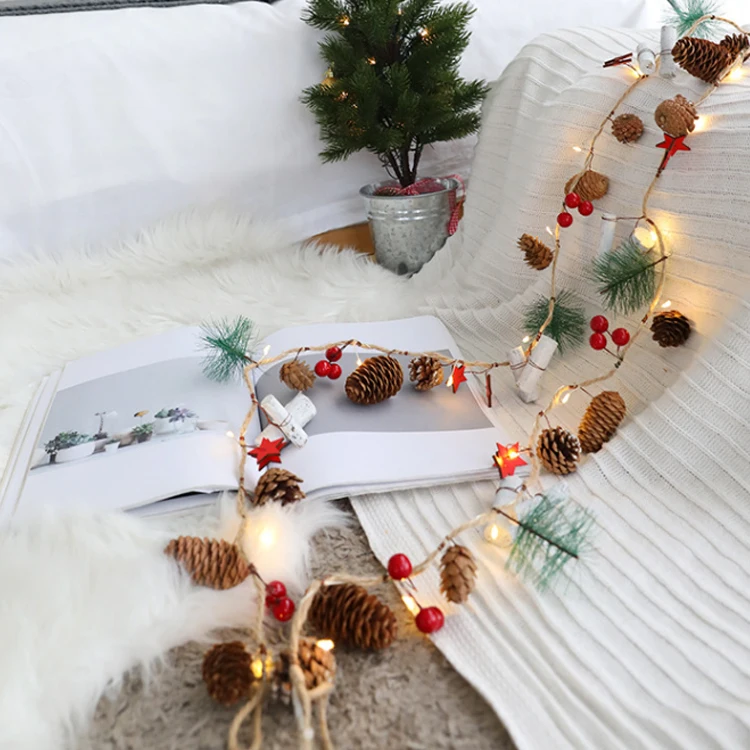 Wood pine cone lamp string Waterproof Battery Christmas Tree Decoration Outdoor waterproof light christmas decoration