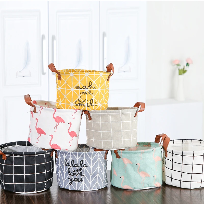 1mi Ytslb9 Small Size 7 Patterns Round Storage Baskets,Canvas Desk
