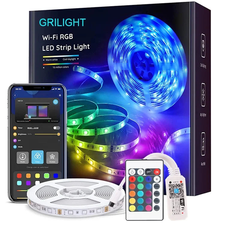 Amazon Hot Sale LED Kit Music Sync Voice Control Google Home Alexa Tuya 5M 10M Smart WIFI 5050 RGB LED Strip Lights