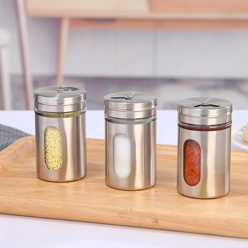 product wholesale stainless steel glass spice jar 80ml seasoning bottle jars set-3