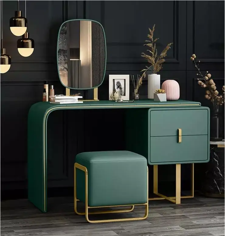 2020 dark green Hong Kong style bedroom furniture luxury vanity dresser with mirror