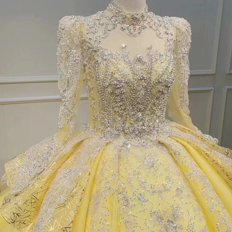 Glamorous Yellow Ball Gown Plus Size Train Tulle Wn029