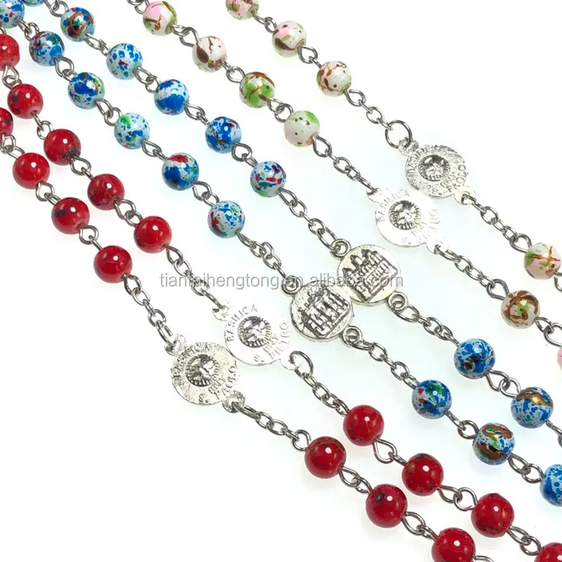 New Religious Catholic Glass Bead Rosary Necklace Classic 3color Beaded