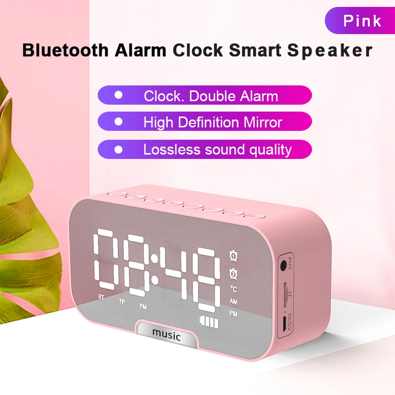 Wireless Speaker LED Mirror Alarm Clock Multi Function Digital Alarm Clock FM Radio Speaker Music Player Alarm Mode - ANKUX.COM
