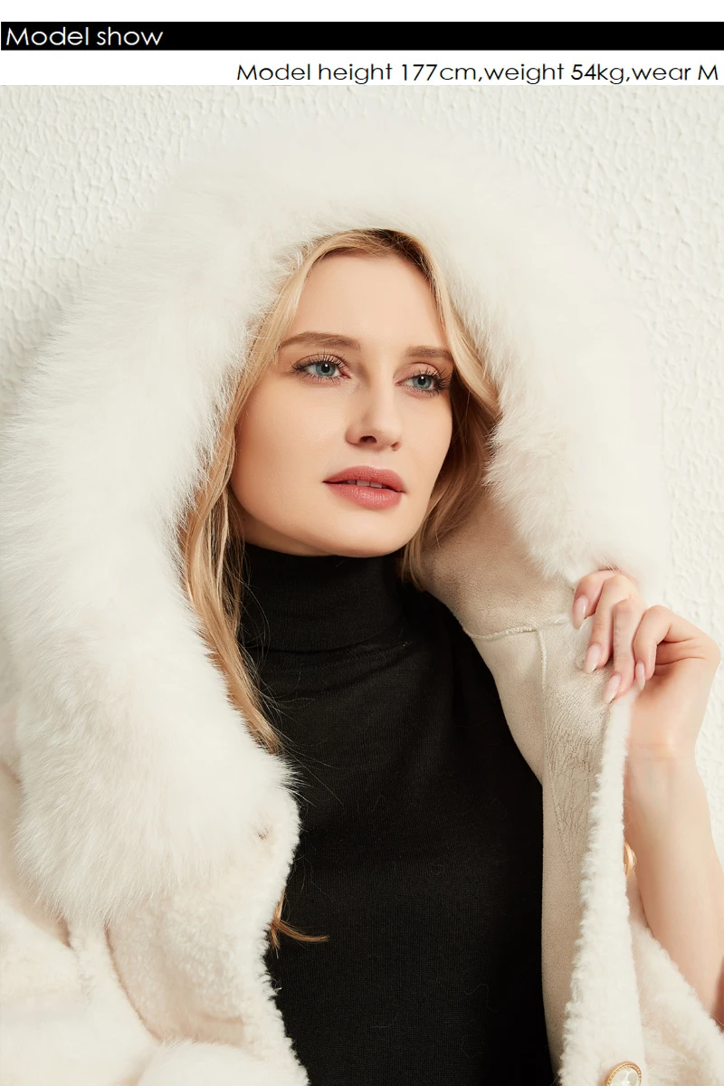 Pudi Women Real Sheep Fur Coat Jacket Female Winter Fox Fur Collar