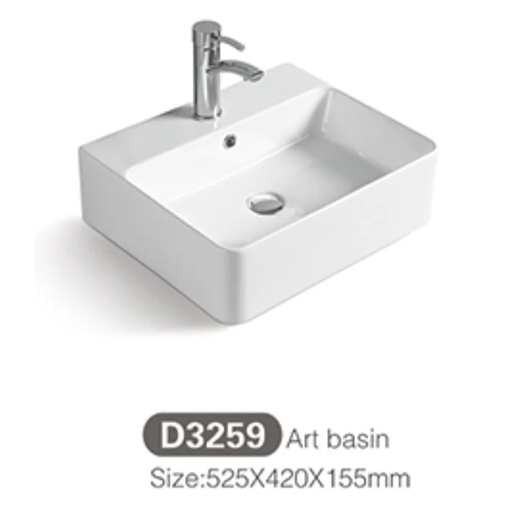 Wholesale Chaozhou Factory Rectangle Bathroom Ceramic Counter Hand Wash Basin Sink