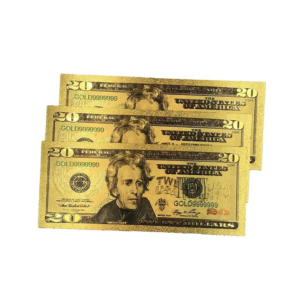 24K позолоченная фольга $20 банкнота высокое качество доллар купюр играть деньги для веселья