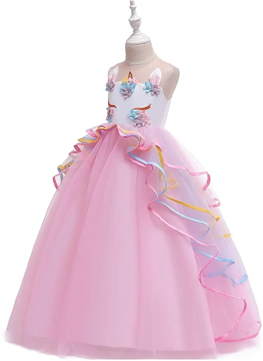 Zerayo Baby Girl Flower Unicorn Costume Pageant Princess Party Long Maxi Tulle Dresses