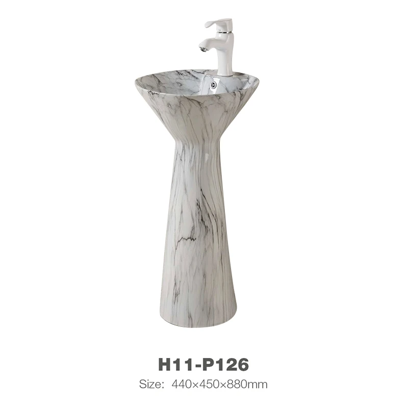 Marble Design Face Washing Basin Pedestal Art Basin With White Faucet H11-P126