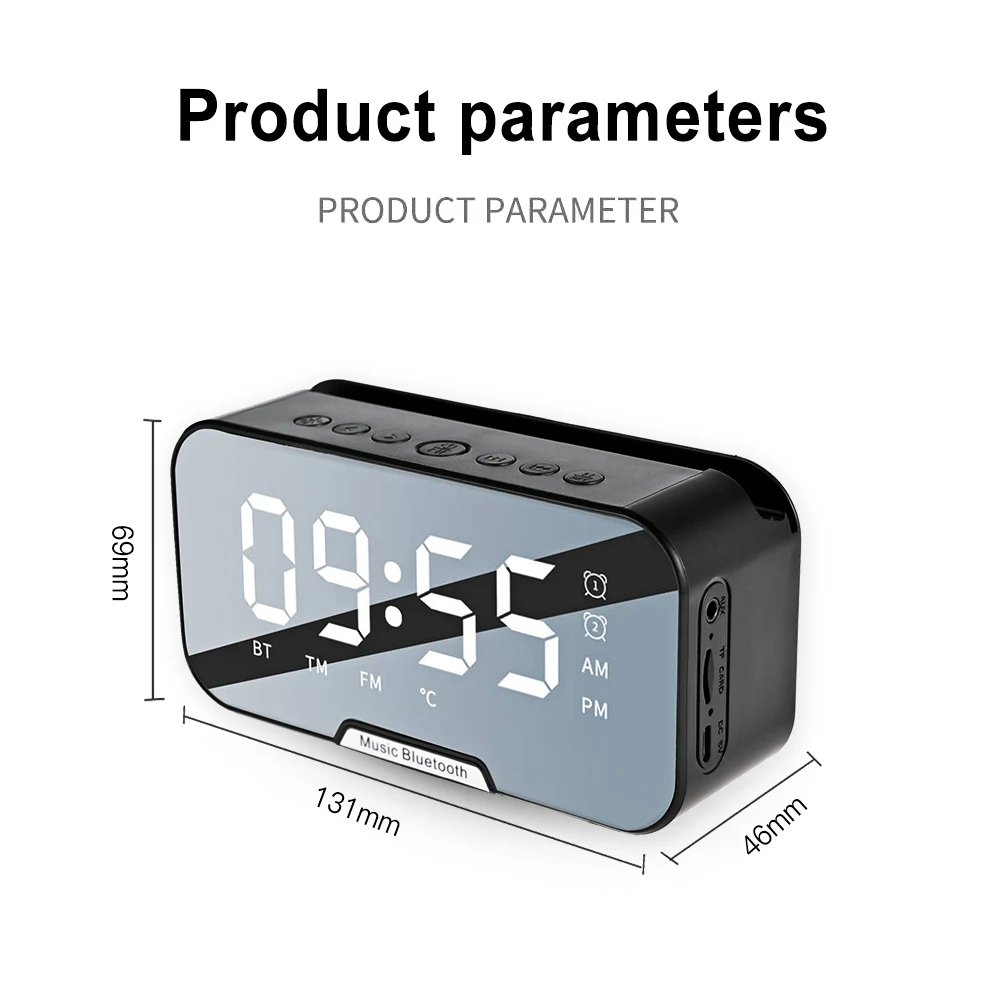 Portable Wireless Bluetooth Speaker Column Super Bass Stereo Subwoofer Handsfree Support TF AUX mirror Alarm Clock temperature - ANKUX.COM