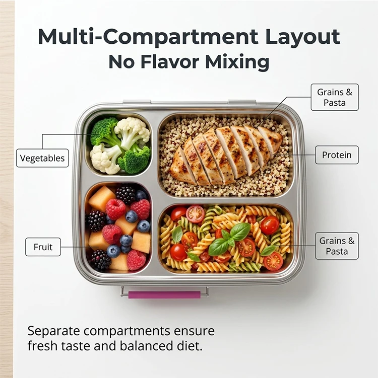 KOLINK Custom 4-Compartment Stainless Steel Bento Box Detail 5