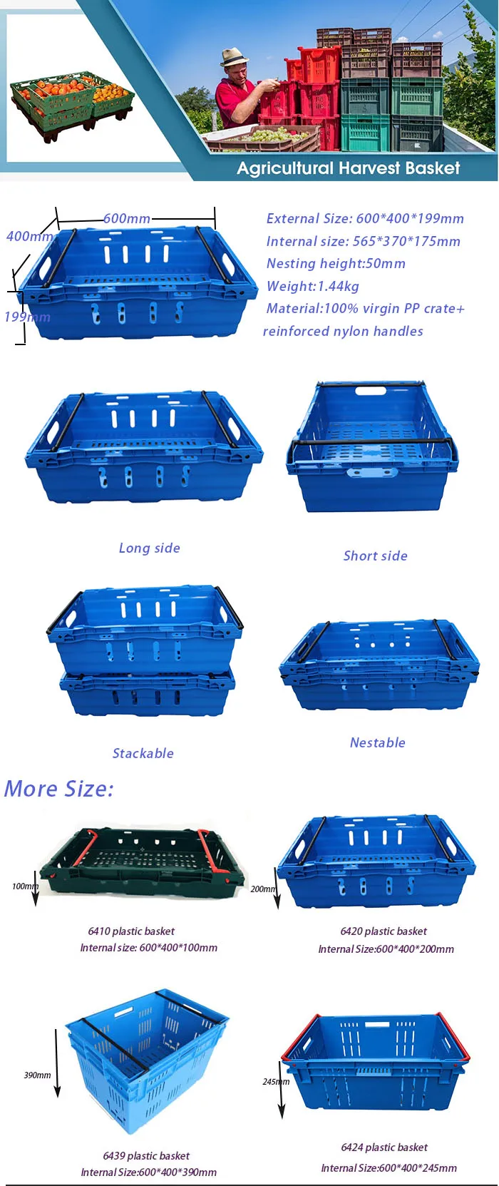 Qs Turnover Stack Nest Crates Plastic Fruit And Vegetable Plastic Mesh