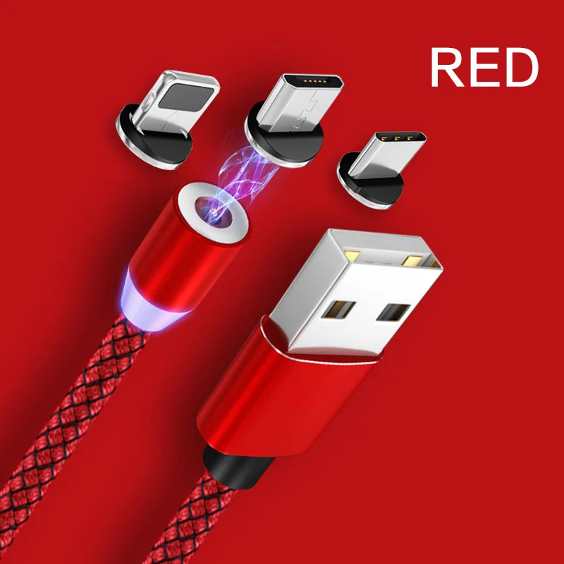 Led 3 in 1 magnetic micro data usb magnetic cable braided usb c charging fast charge round cable - ANKUX.COM