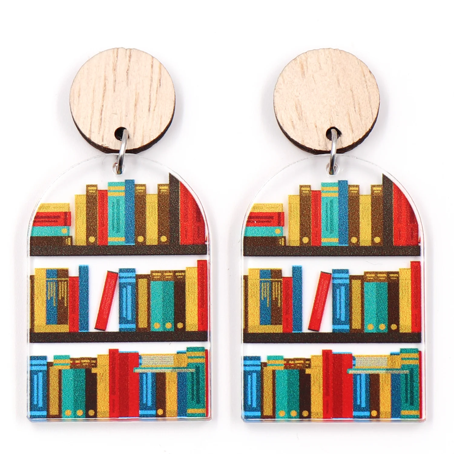 MD125ER2031 1pair New product CN Drop book lover Bookshelf  TRENDY teacher gift Acrylic stainless steel earrings Jewelry manufacture