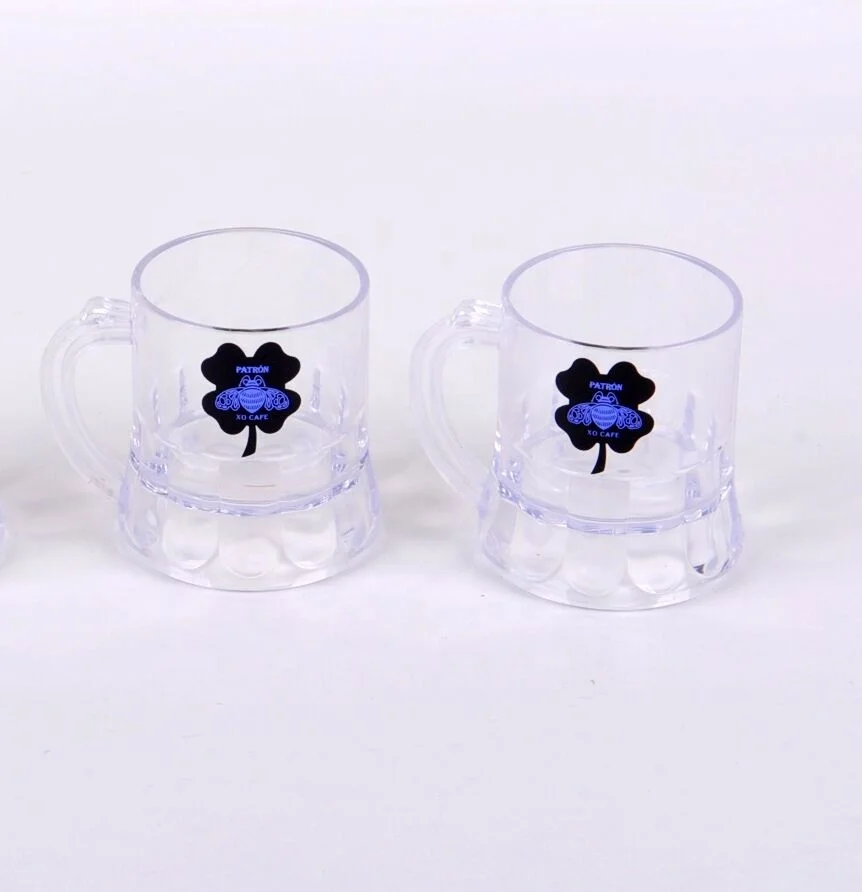 2 Oz Clear Plastic Beer Glasses With Handles For Drinking Reusable Mini