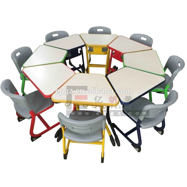 Wholesale Classroom Furniture Trapezoid Table School Chair Sets For