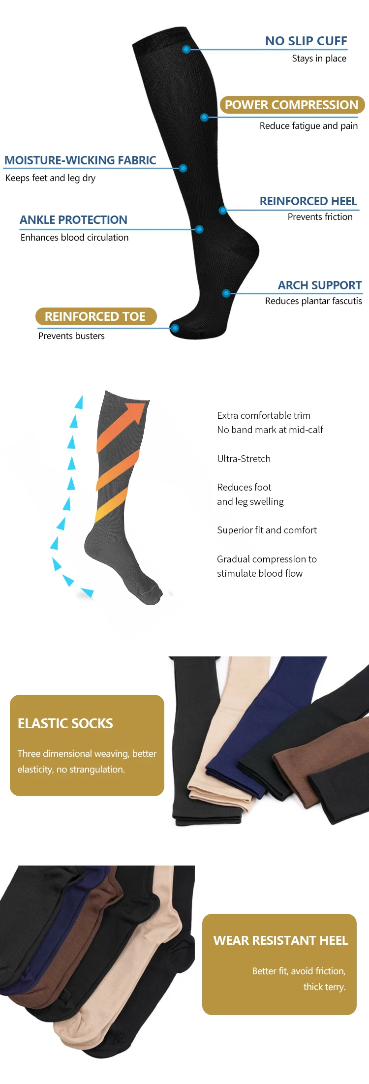 Enerup Solid Color Custom Calcetines Personalizados Kaus Kaki Mujer Oem Sports Pressure Sportswear Men Compression Socks