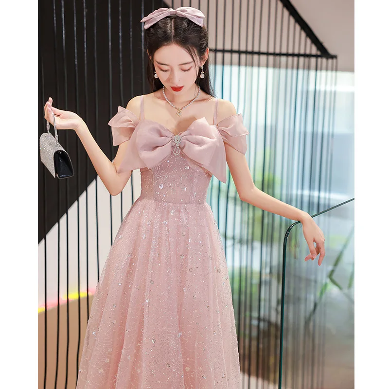 pink engagement dress Pearl Plunging Neck A-line sparkling charm and romantic elegance Wedding and engagement dress options