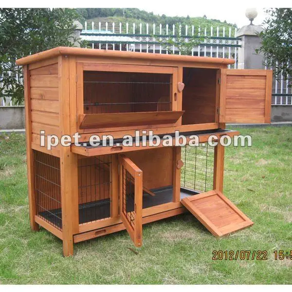 Big 4FT 2 Storey Outdoor Wooden Rabbit Cage with Plastic Trays, View Rabbit cage, Ipet Product