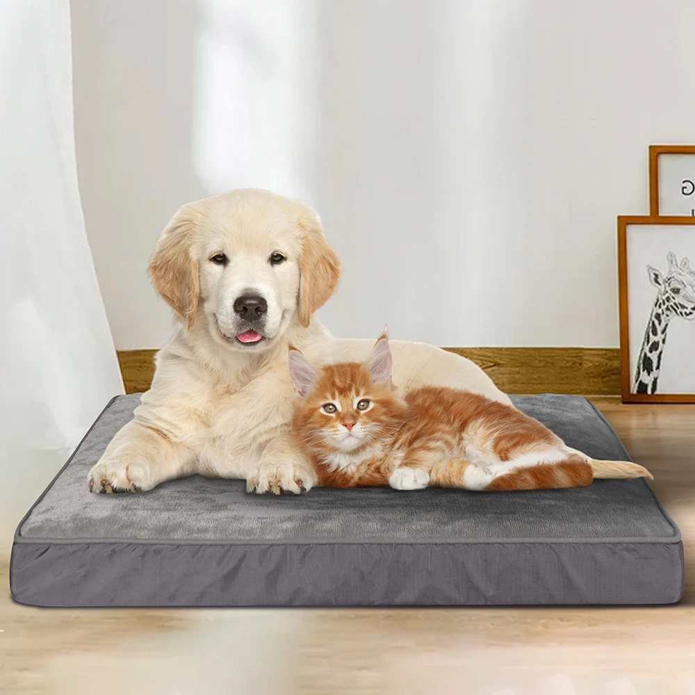Large Dog Box Bed With Egg Foam & Soft Short Plush Waterproof Pet Bed