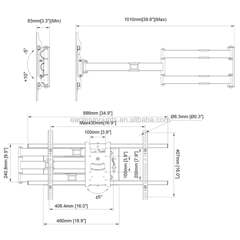 Swivel Tv Support 180 Degrees Extra Long Arm Tv Mount Tv Holder With