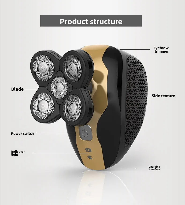 Custom 5-Blade USB Electric Shaver Bald Machine Washable Multifunction 5 in 1 LED Display Household Electric Shaver