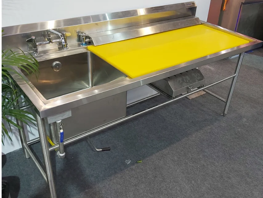 Commercial Kitchen Stainless Steel Fish Cleaning Sink Table With Back