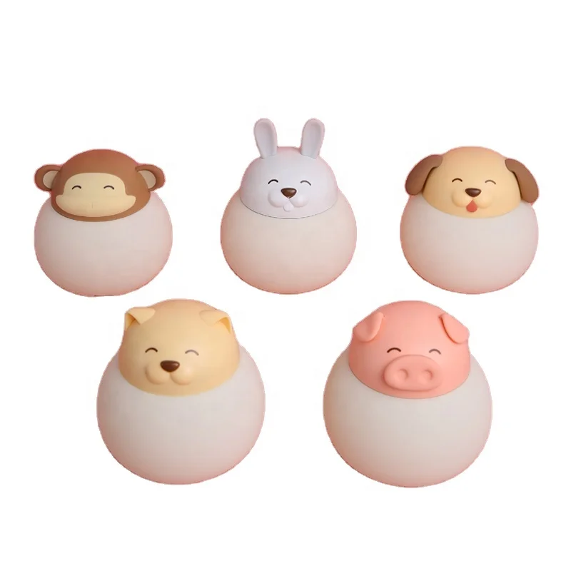 Animal cartoon silicone pat night light children's companion lamp USB charging bedside LED desk lamp