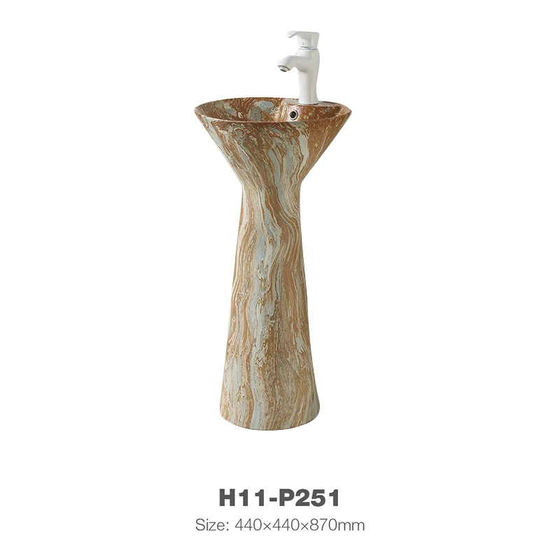 Marble Design Round Bathroom Ceramic Basin Pedestal Art Washbasin H11-P251
