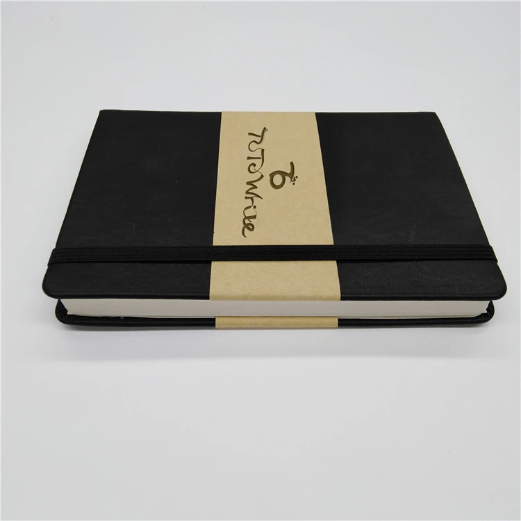 product-Dezheng-A5 A6 Custom Black Hardcover Pu Leather Notebook With Elastic Band-img-2
