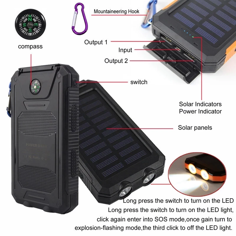 Amazon Hot Sale Power Bank Solar Waterproof 20000mah With Dual Led Lights Solar Charger Bank USB Lighter - ANKUX.COM