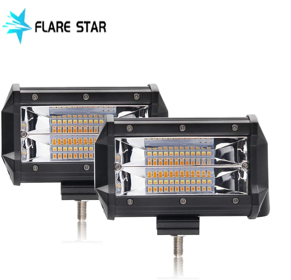 FLARE STAR 5 inch 72w Dual Color Strobe Lights Led Pods Amber Flash  Driving Fog Lights Yellow White Led Light Bar