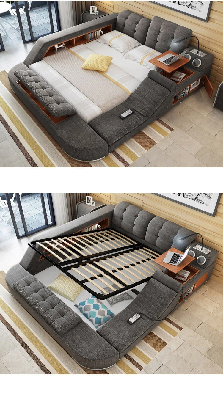 Modern Multi Purpose Bed Bedroom Furniture King Size Fabric Massage Bed